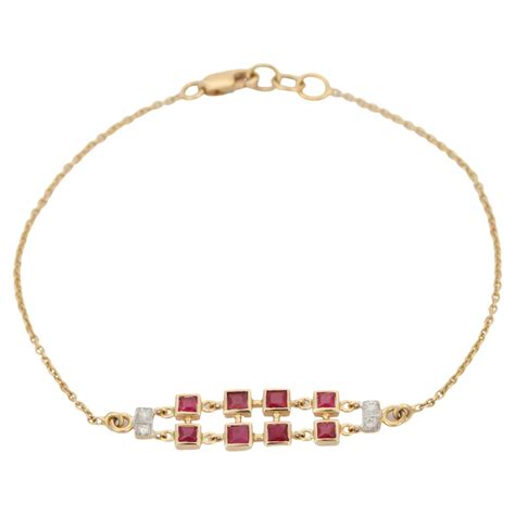 Bellissimo Bracciale Con Rubini E Diamanti Oro Giallo Carati