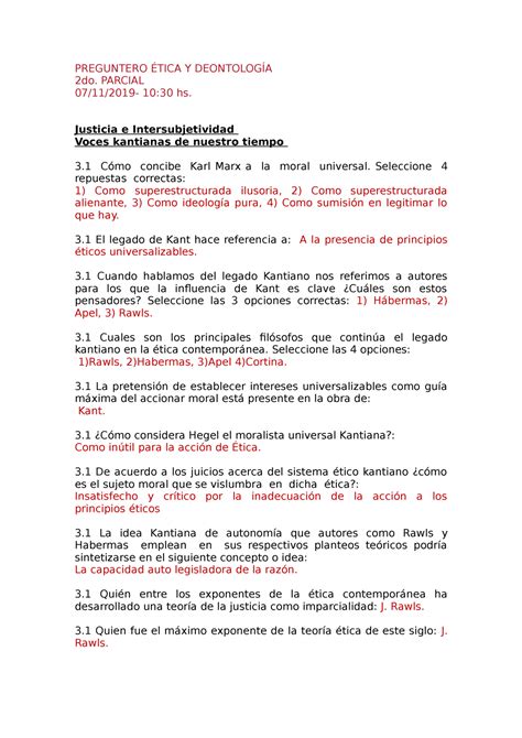 Parcial De Etica Y Deontologia Preguntero Tica Y Deontolog A Do