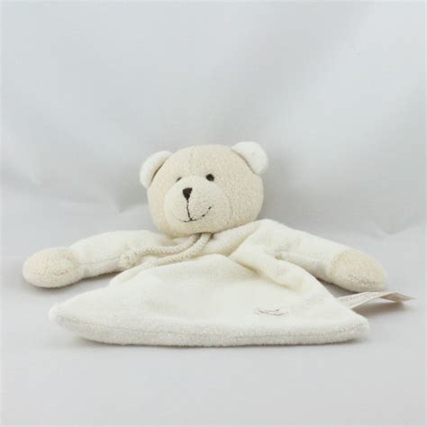 Doudou Plat Ours Beige Blanc TIAMO COLLECTION