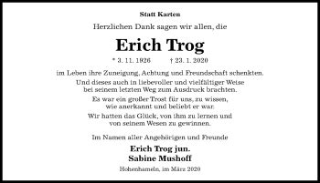 Traueranzeigen Von Erich Trog Trauerportal Hildesheimer Allgemeine