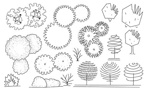 Premium Vector | A drawing of various trees and bushes.