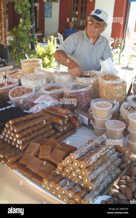 Man Selling Nuts Omodos Stock Photo Alamy