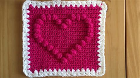 How To Crochet A Square With Heart Bobble Step By Step Youtube