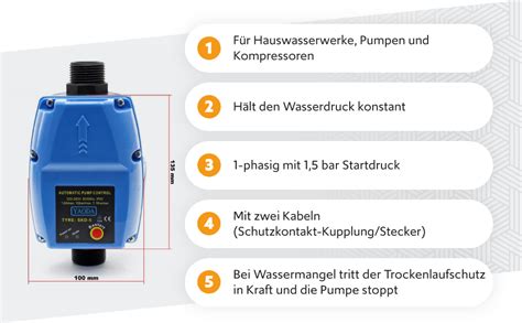 Wiltec Druckschalter SKD 5 230V 1 phasig bis 10 bar Druckwächter mit