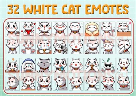 32x Twitch Discord Emotes White Cat Kitty Cats Stream Etsy Uk