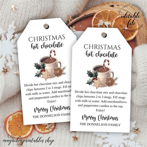 Mason Jar Hot Chocolate Mix Tag Template Editable Christmas Hot Cocoa Tag For Homemade DIY