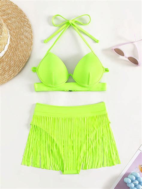 SHEIN Swim BohoFeel Bañador bikini push up bajo con fleco Moda de