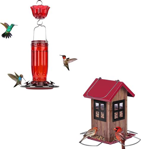 Kingsyard Glass Hummingbird Feeder For Outdoors Metal