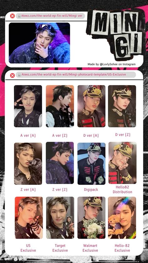 Ateez Mingi THE WORLD EP FIN WILL Photocard Template W Selective US