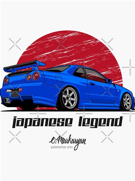 Skyline Gtr R Blue Sticker For Sale By Olegmarkaryan Redbubble