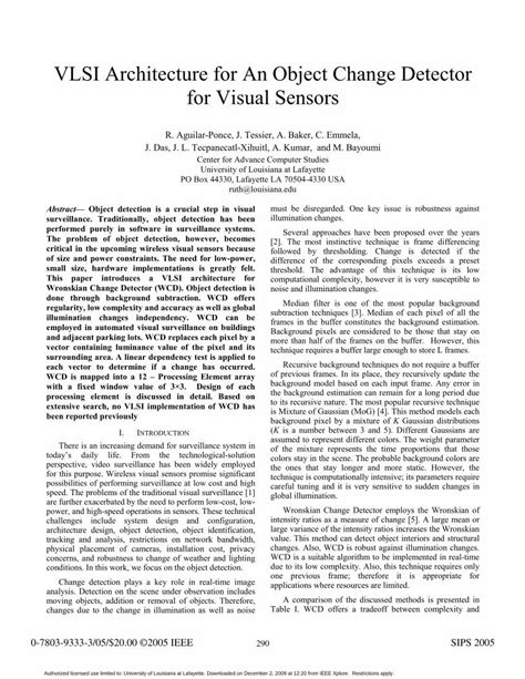 PDF VLSI Architecture For An Object Change Detector For Visual