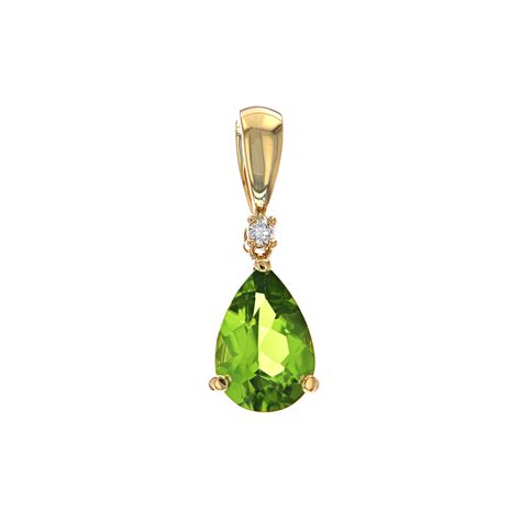 14K Yellow Gold Pear Peridot And Diamond Pendant Josephs Jewelers