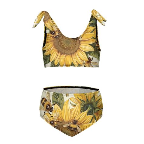 Bee Daisy Flower Girl S Piece Bikini Set Beach Sport Swimsuit