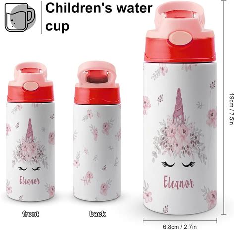 Botella de agua personalizada para niños con nombre y pajilla botella