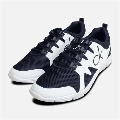 Calvin Klein Mens Murphy Navy & White Mesh Trainers