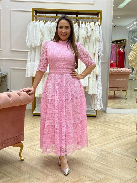 Vestido Midi Em Renda E Guipir Doce Mariavestidos Sociais Nomemarca