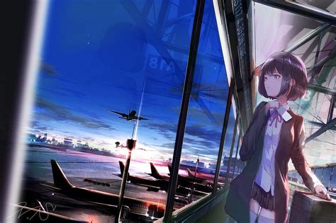 Anime Original Airplane Airport Girl Hd Wallpaper Peakpx