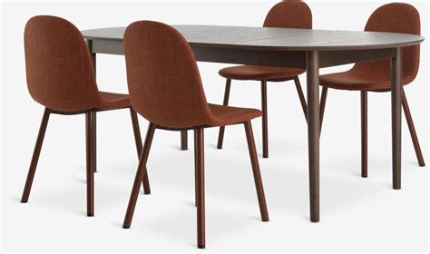 Table MARSTRAND L200 280 chêne 4 chaises EJSTRUP terracotta JYSK