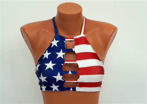 American Flag High Neck Halter Bikini Etsy In 2021 American Flag