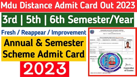 Mdu Distance Admit Card Out Mdu Ba Distance Rd Year Admit Card