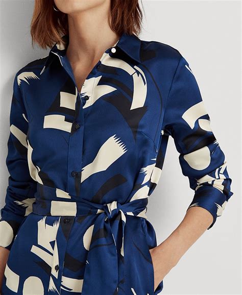 Lauren Ralph Lauren Geometric Print Charmeuse Shirtdress Macy S