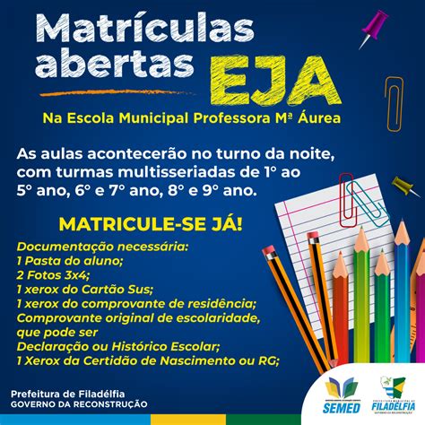 Filadélfia Secretaria de Educação está Matriculas abertas para o