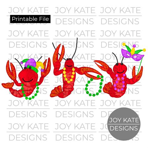 Mardi Gras Crawfish Trio Watercolor Printable Png Joy Kate Designs