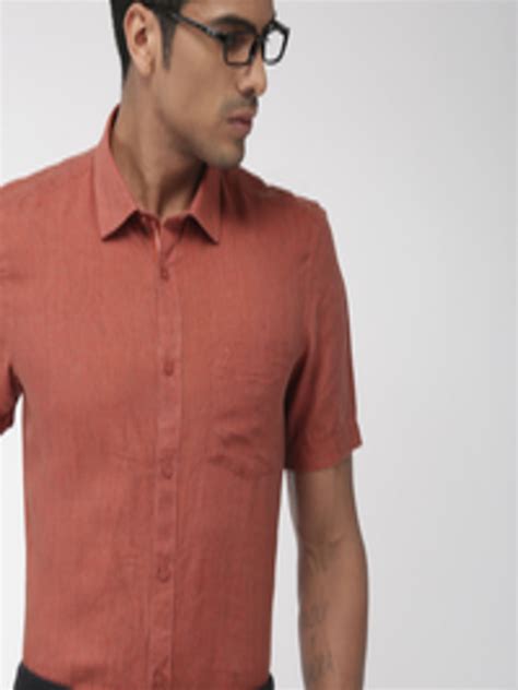 Buy Indian Terrain Men Rust Red Slim Fit Solid Linen Smart Casual Shirt