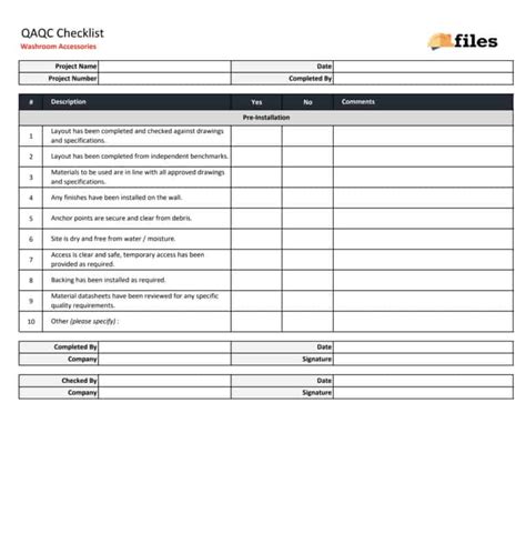 Qaqc Checklist Washroom Accessories Construction Documents And