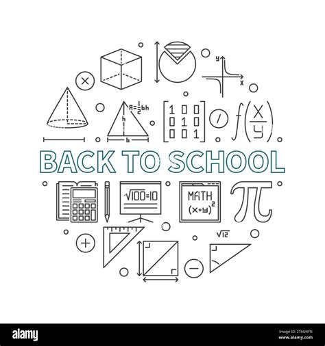 Back To School Concept Vector Outline Round Banner Math Circle Shaped