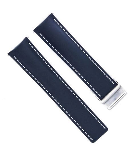 Mm Leather Strap Smooth Band For Breitling Deployment Clasp Blue