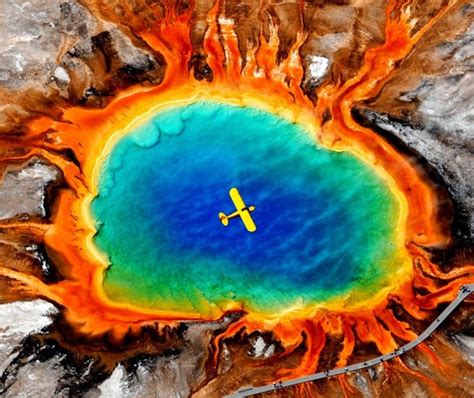 The Multicolored Hot Grand Prismatic Spring in Yellowstone, USA - Snow ...