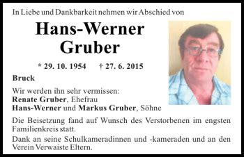 Traueranzeigen Von Hans Werner Gruber Mittelbayerische Trauer