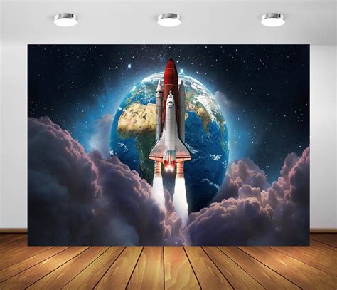 Beleco X Ft Fabric Outer Space Universe Backdrop Earth Rocket Ship