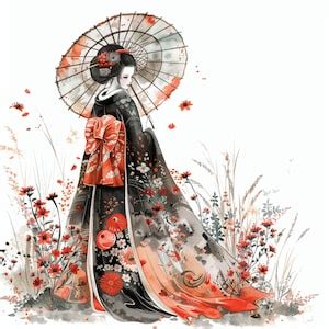 12 Geisha And Umbrella Cliparts Geisha Image Watercolor Geisha