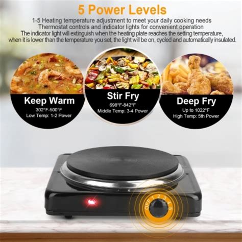 W Electric Hot Plate Portable Burner With Temperature Settings Black Silver White Unit