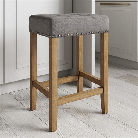 Nathan James Hylie Nailhead Wood Pub Height Kitchen Counter Bar Stool