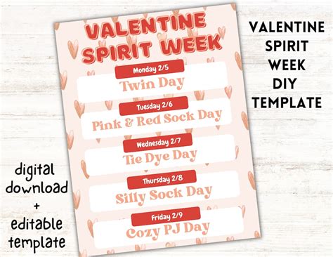 Valentine S Day Spirit Week Schedule VDAY Flyer Fundraiser For PTO PTA