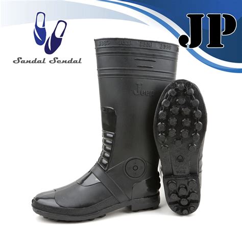 Jual Sepatu Boot Tinggi Jp Hitam Jeep Karet Lokal Lentur Ringan