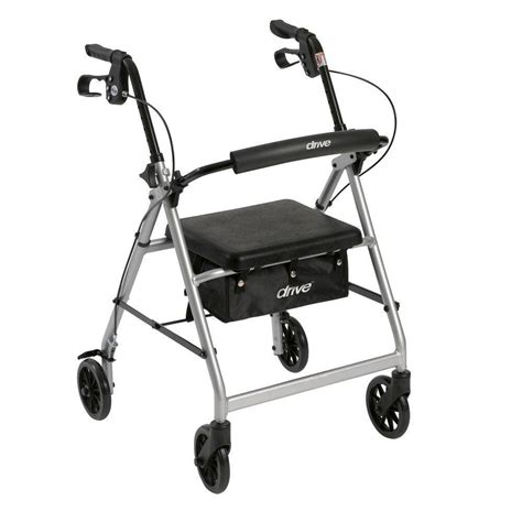 Drive 4 Wheel Rollator Walker With Removable Folding Back Support And Padded Seat In Silver