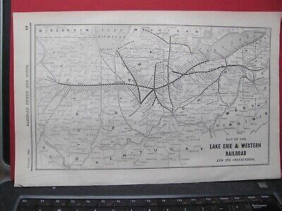 ORIGINAL 1898 LAKE ERIE WESTERN RAILROAD SYSTEM MAP OHIO IN IL PA RR