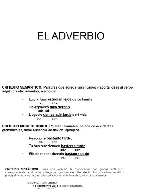 El Adverbio 1 Pdf Adverbio Verbo