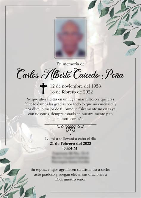 Invitación misa de honras aniversario de fallecimiento con foto y