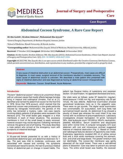 Pdf Abdominal Cocoon Syndrome A Rare Case Report