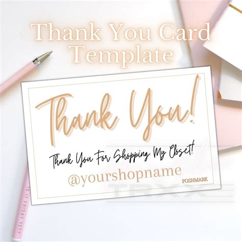 Thank You Card Template Poshmark Thank You Card Edit On Etsy