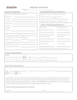 Fillable Online EMPLOYEE SETUP FORM Bussaccounting Fax Email