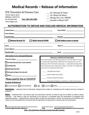 Fillable Online Medical Records Release Of Information Nwppc Fax