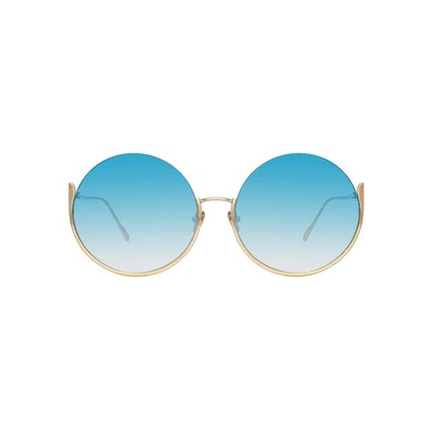 Linda Farrow Olivia Round Sunglasses In Yellowe Gold And Blue