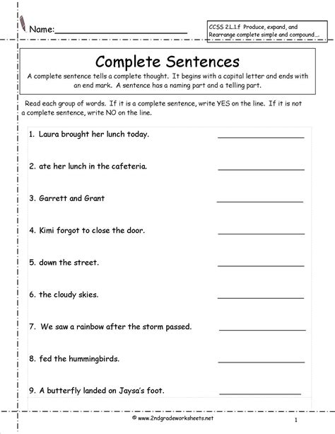 Writing Complete Sentences Practice