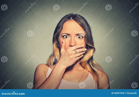 Concerned Scared Shocked Woman Covering Her Mouth Stock Photo Image